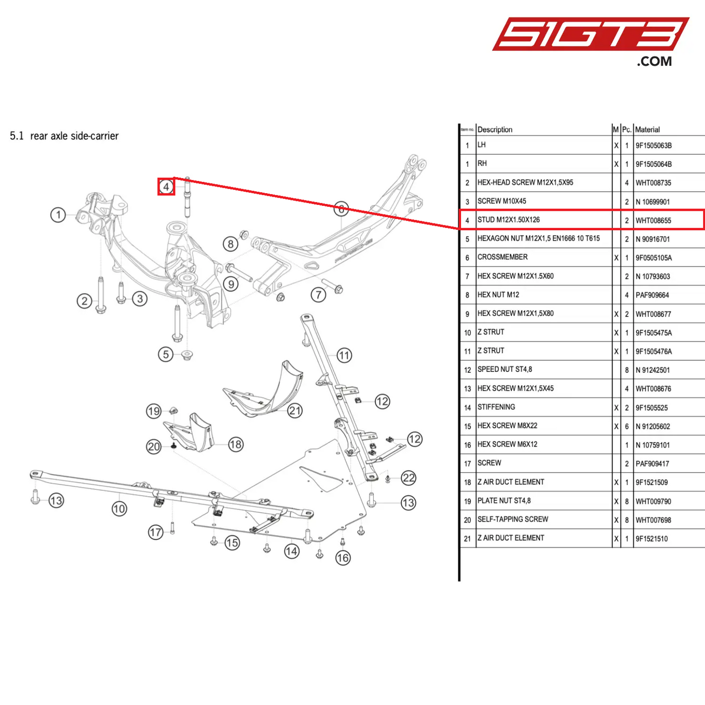 STUD M12X1.50X126 - WHT008655 [PORSCHE 911 GT3 Cup Type 992]