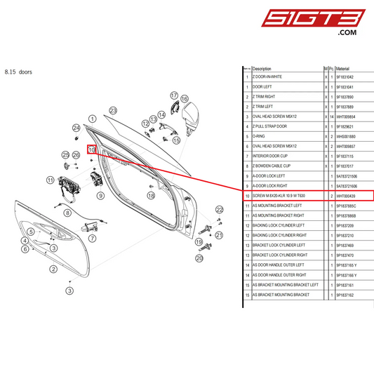 SCREW M 8X20-KLR 10.9 W T630 - WHT000439 [PORSCHE 992.1 GT3 Cup]