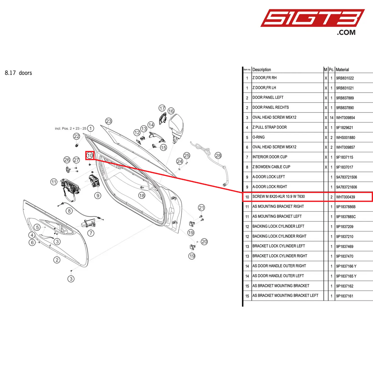 SCREW M 8X20-KLR 10.9 W T630 - WHT000439 [PORSCHE 992.1 GT3 R]