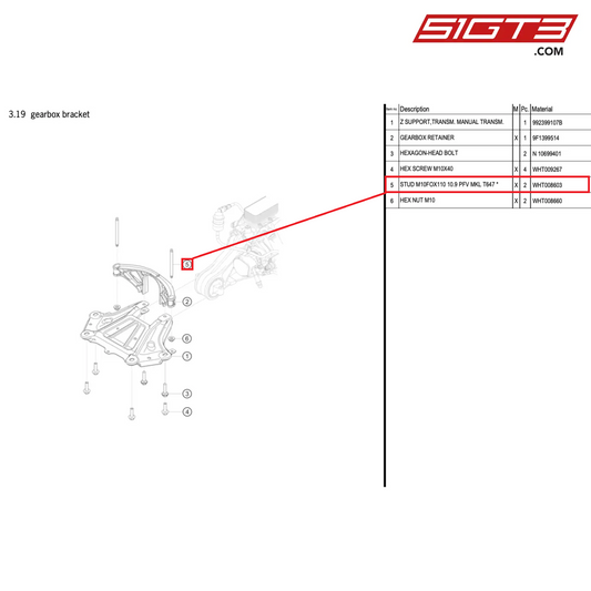 STUD M10FOX110 10.9 PFV MKL T647 * - WHT008603 [PORSCHE 992.1 GT3 Cup]