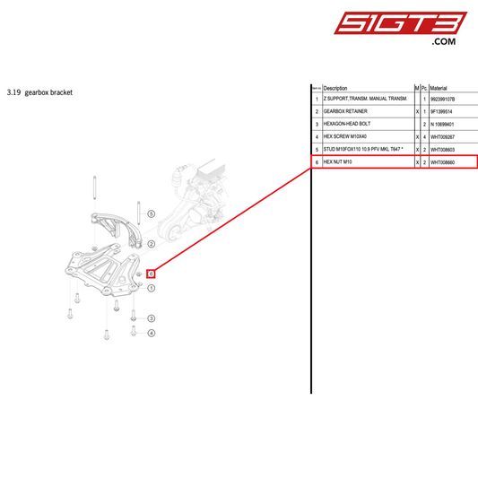 HEX NUT M10 - WHT008660 [PORSCHE 911 GT3 Cup Type 992]