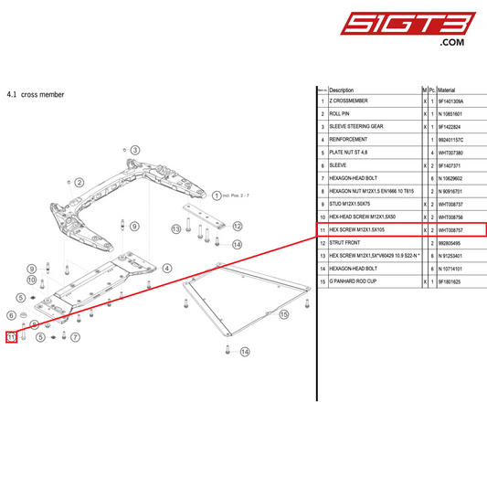 HEX SCREW M12X1.5X105 - WHT008757 [PORSCHE 992.1 GT3 Cup]