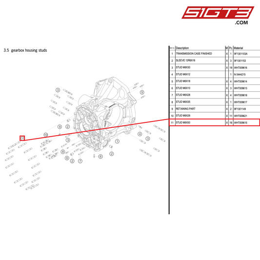 STUD M8X50 - WHT009615 [PORSCHE 911 GT3 Cup Type 992]