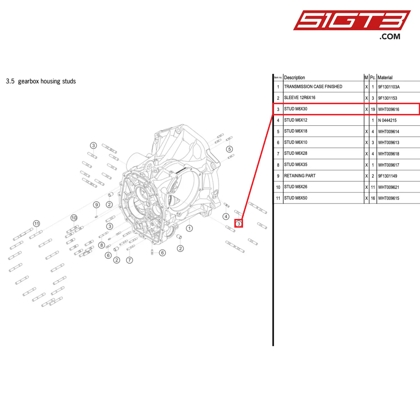 STUD M8X30 - WHT009616 [PORSCHE 911 GT3 Cup Type 992]