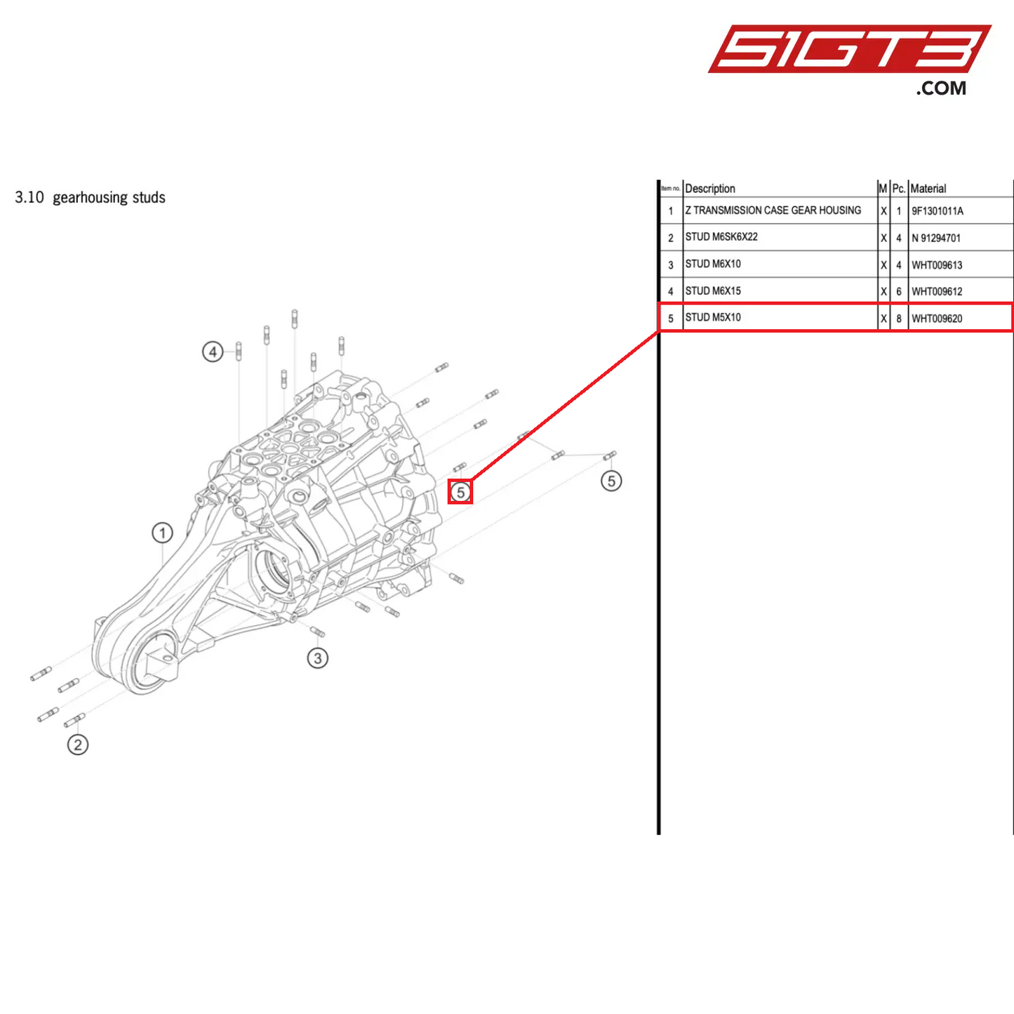 STUD M5X10 - WHT009620 [PORSCHE 911 GT3 Cup Type 992]