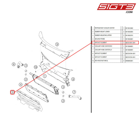 Air Duct Element - 982121291C Ok1 [Porsche 718 Cayman Gt4 Rs Clubsport] Water Cooler Middle