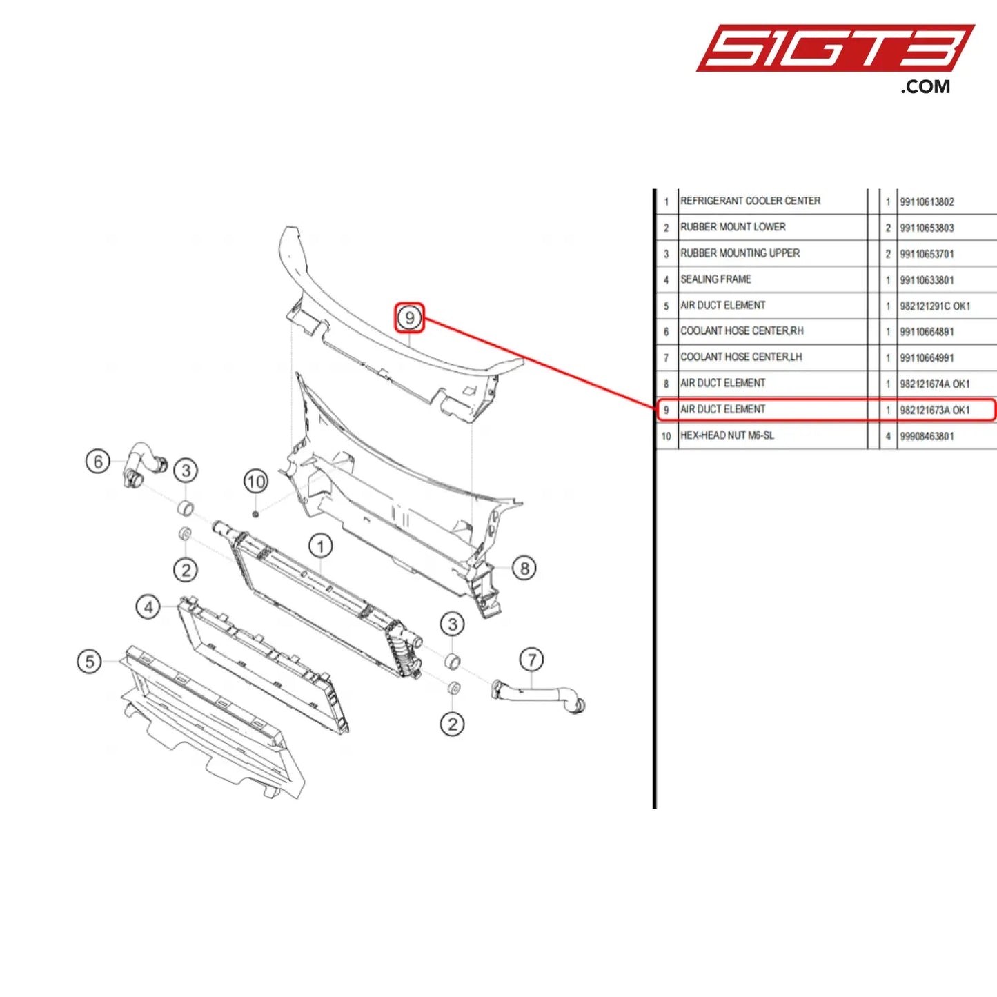 Air Duct Element - 982121673A Ok1 [Porsche 718 Cayman Gt4 Rs Clubsport] Water Cooler Middle