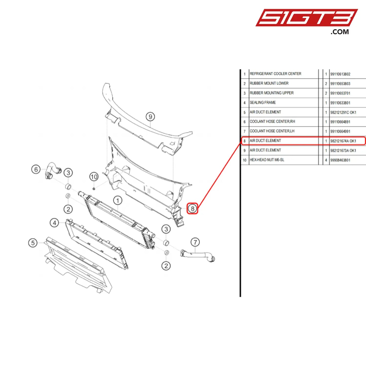 Air Duct Element - 982121674A Ok1 [Porsche 718 Cayman Gt4 Rs Clubsport] Water Cooler Middle