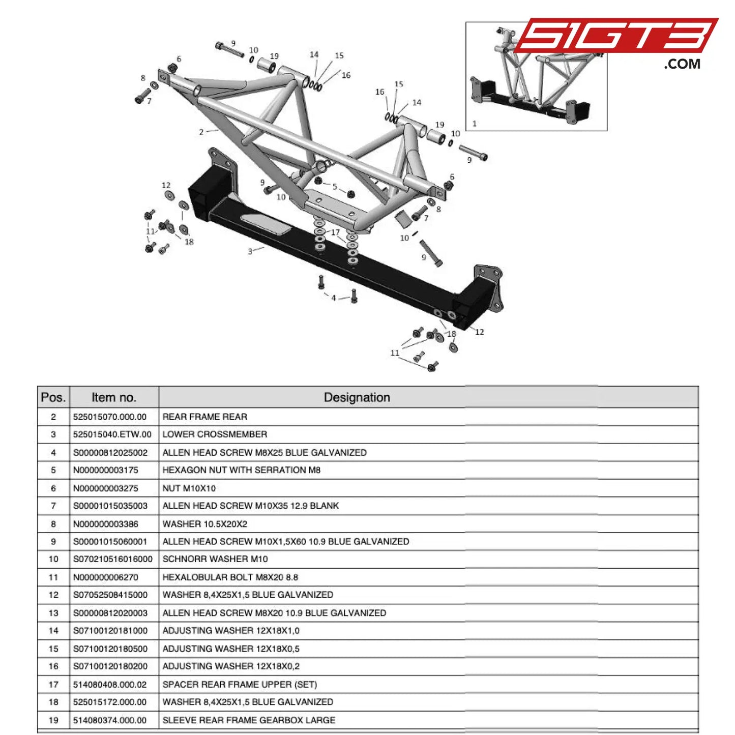 Allen Head Screw M8X25 Blue Galvanized - S00000812025002 [Mercedes-Amg Gt4] Rear Frame