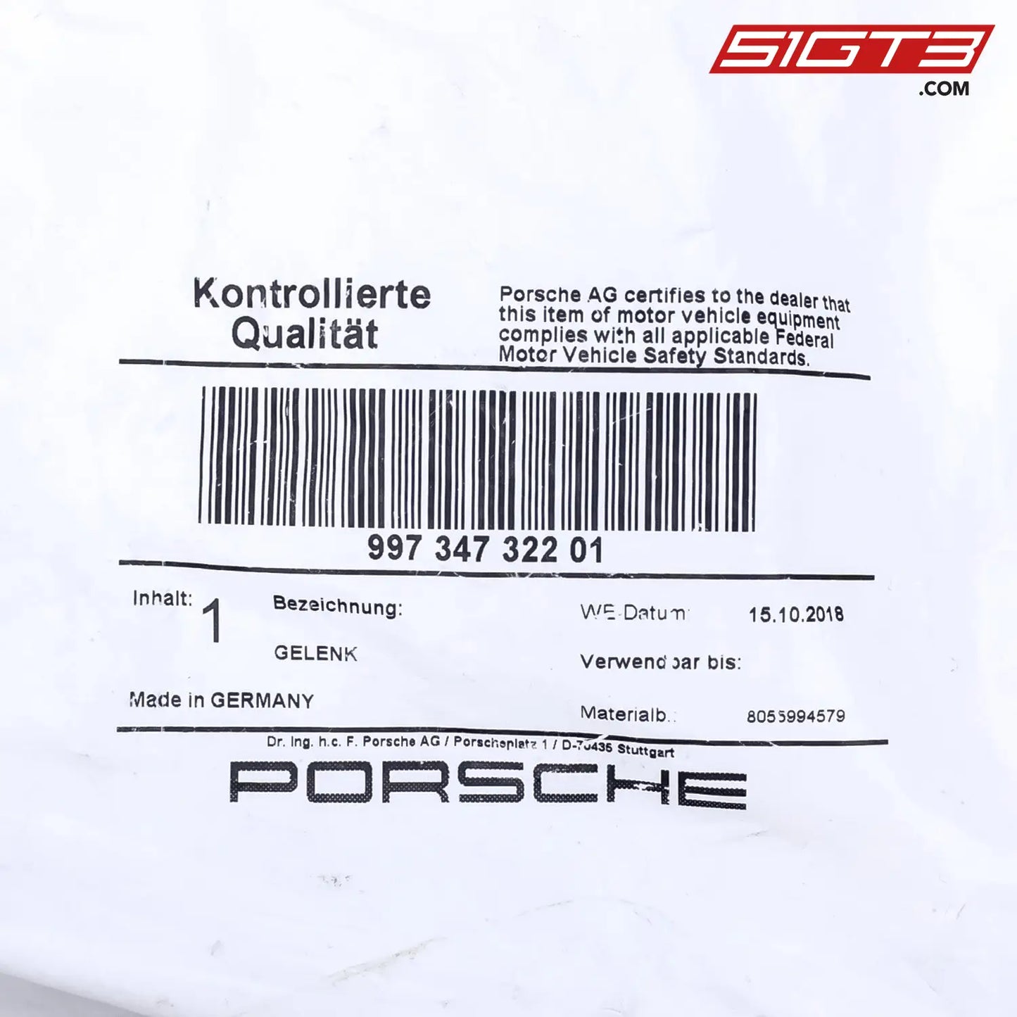 As Ball Joint - 99734732201 [Porsche 911 Gt3 R Type 991 (Gen 2)] Steering Gear