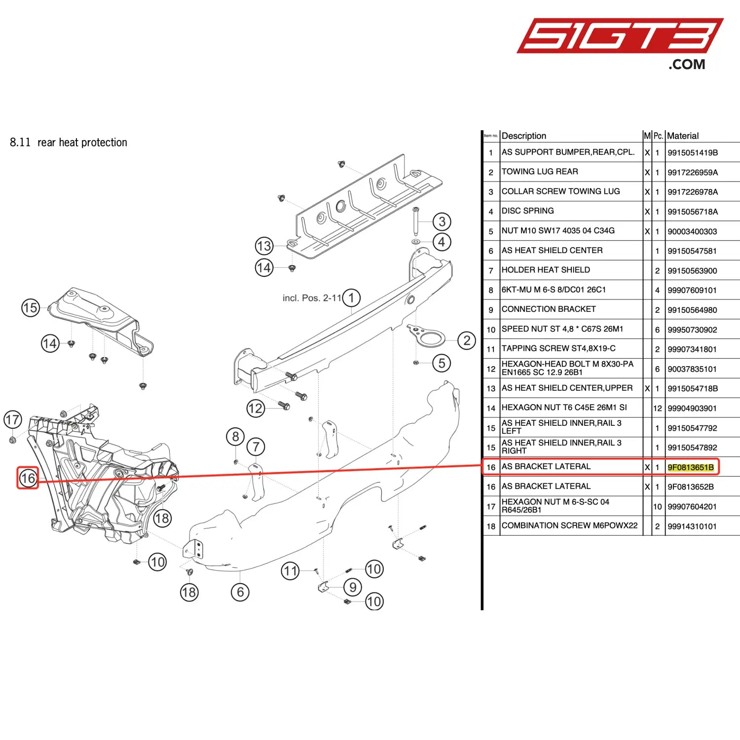 As Bracket Lateral - 9F0813651B [Porsche 911 Gt3 Cup Type 991 (Gen 2)] Rear Heat Protection