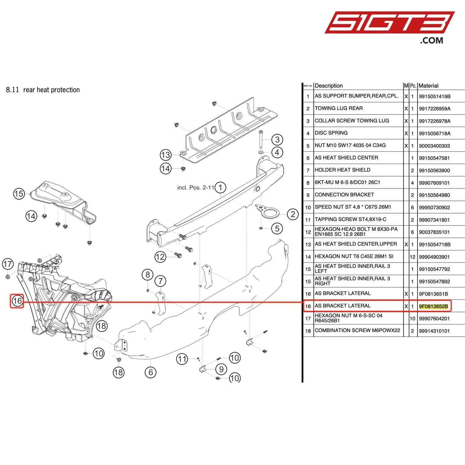 As Bracket Lateral - 9F0813652B [Porsche 911 Gt3 Cup Type 991 (Gen 2)] Rear Heat Protection
