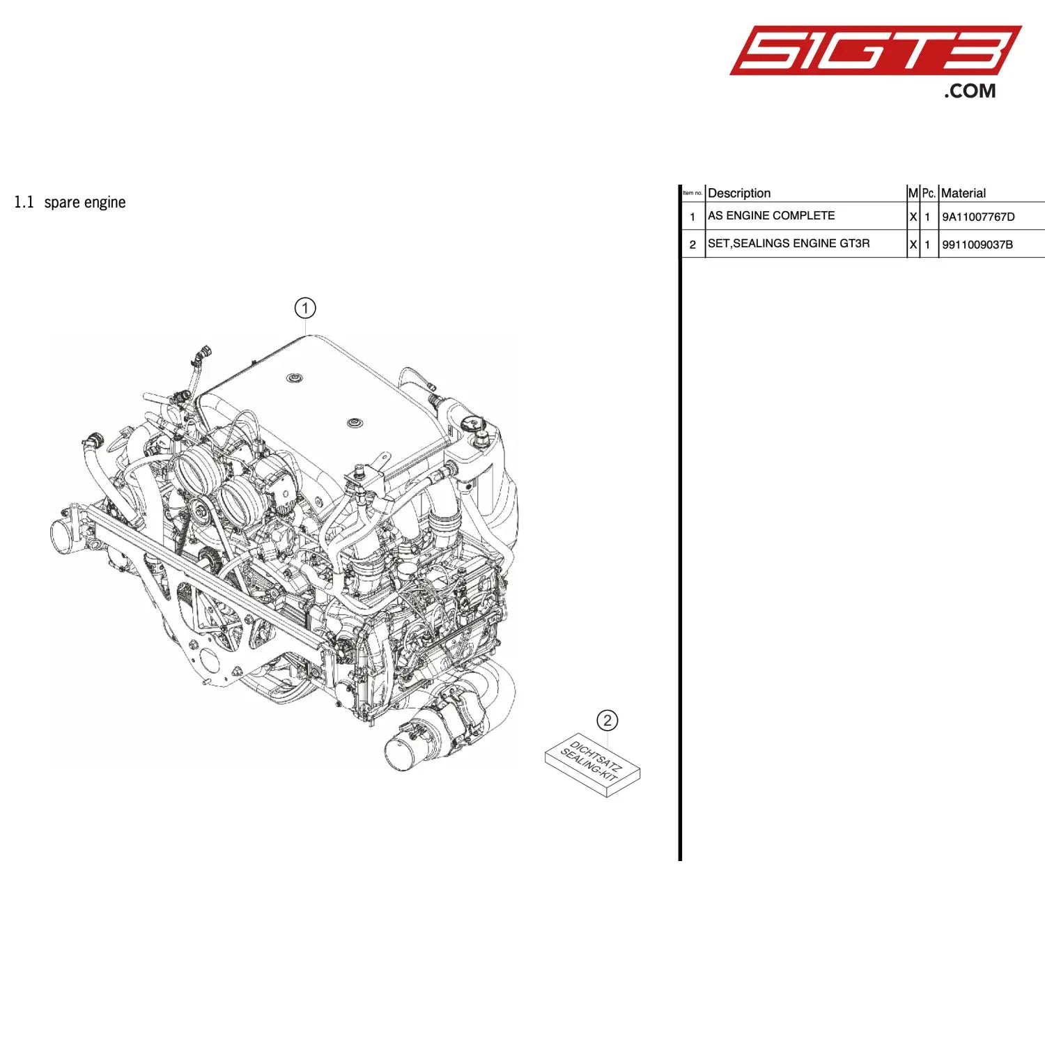 As Engine Complete - 9A11007767D [Porsche 911 Gt3 R Type 991 (Gen 1)] Spare Engine