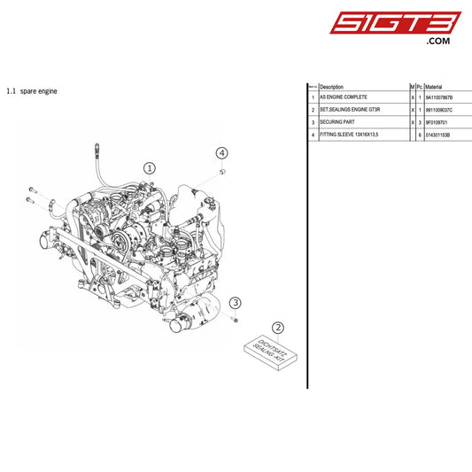 As Engine Complete - 9A11007867B [Porsche 911 Gt3 R Type 991 (Gen 2)] Spare Engine