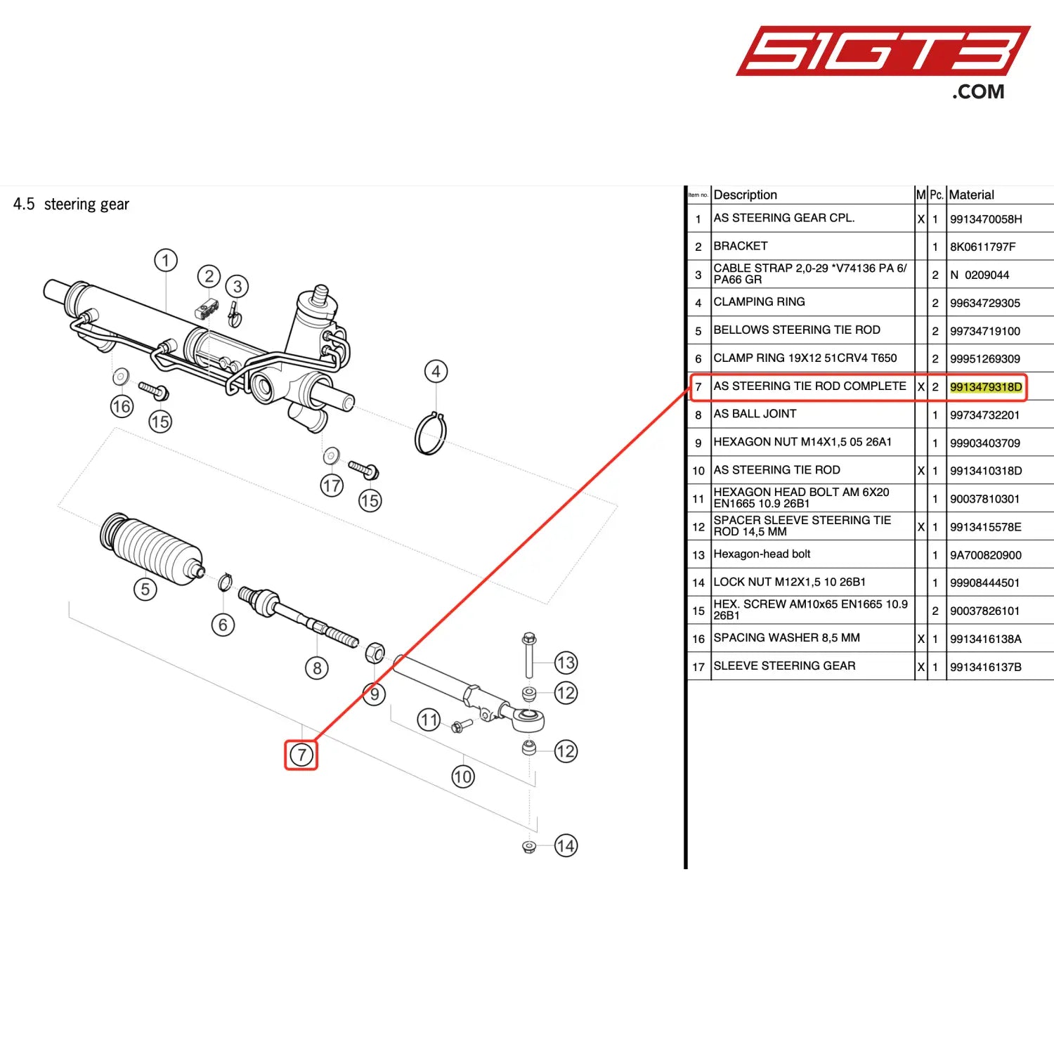 As Steering Tie Rod Complete - 9913479318D [Porsche 911 Gt3 Cup Type 991 (Gen 2)]