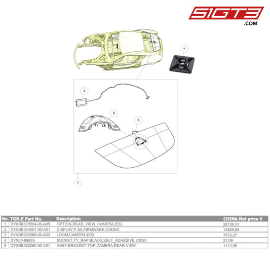 Assy Bracket-Top Camera Rear-View Gt4 Evo - Dyxbb353260-00-A01 [Gr Supra Evo] Option Rear View