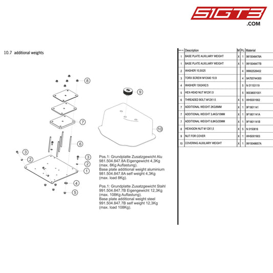 Base Plate Auxiliary Weight - 9915048477B [Porsche 718 Cayman Gt4 Clubsport] Additional Weights