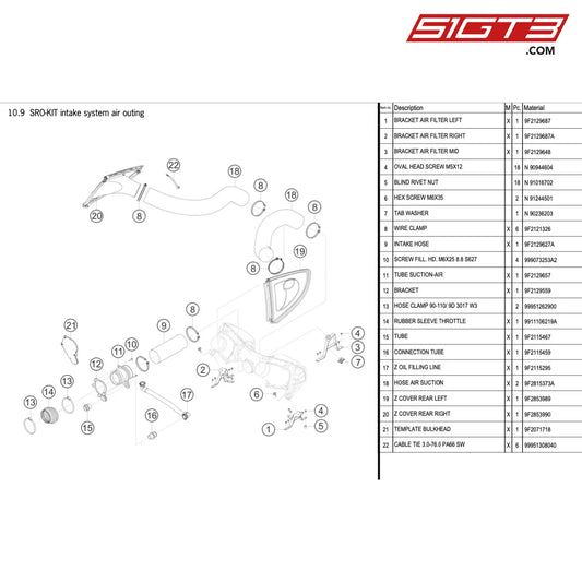 Bracket Air Filter Right - 9F2129687A [Porsche 718 Cayman Gt4 Clubsport] Sro-Kit Intake System Air