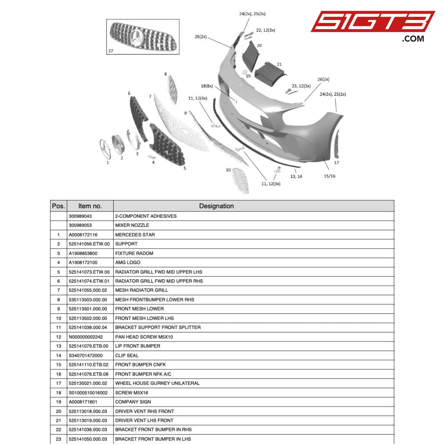 Bracket Front Bumper In Lhs - 525141050.000.03 [Mercedes-Amg Gt4] Front Skirt Complete My 2020