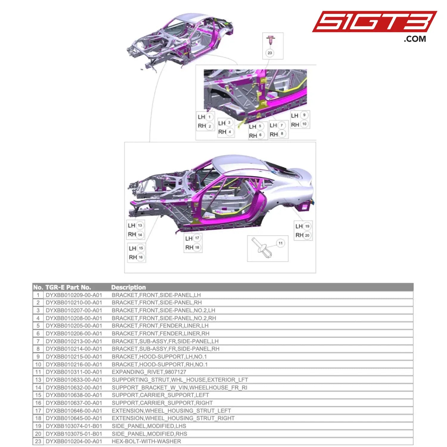 Bracket Front Side-Panel Lh - Dyxbb010209-00-A01 [Gr Supra Gt4 Evo] Side Panels