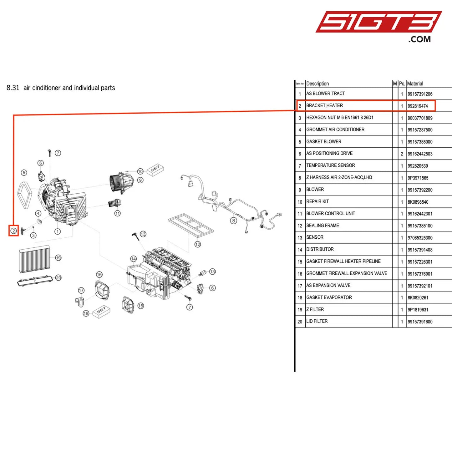 Bracket Heater - 992819474 [Porsche 718 Cayman Gt4 Rs Clubsport] Air Cinditioner And Individual