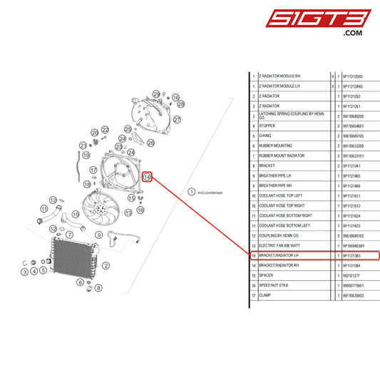 Bracket Radiator Lh - 9P1121383 [Porsche 718 Cayman Gt4 Rs Clubsport] Water Cooler Lateral