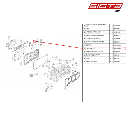 Cable Holder - 99950790940 [Porsche 718 Cayman Gt4 Rs Clubsport] Cylinder Head Left