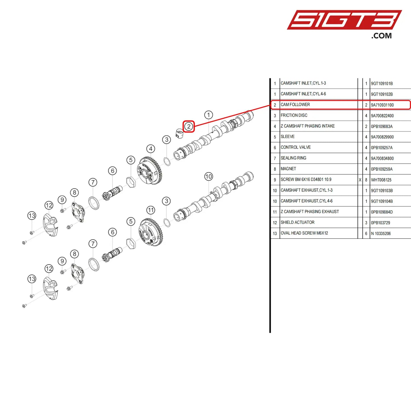 Cam Follower - 9A710931100 [Porsche 718 Cayman Gt4 Rs Clubsport] Valve Timing