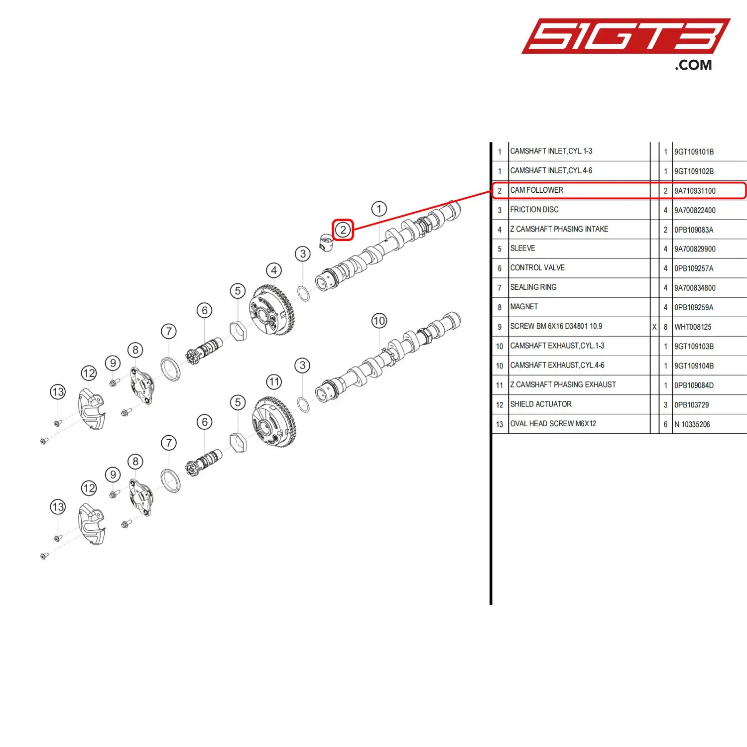 Cam Follower - 9A710931100 [Porsche 718 Cayman Gt4 Rs Clubsport] Valve Timing