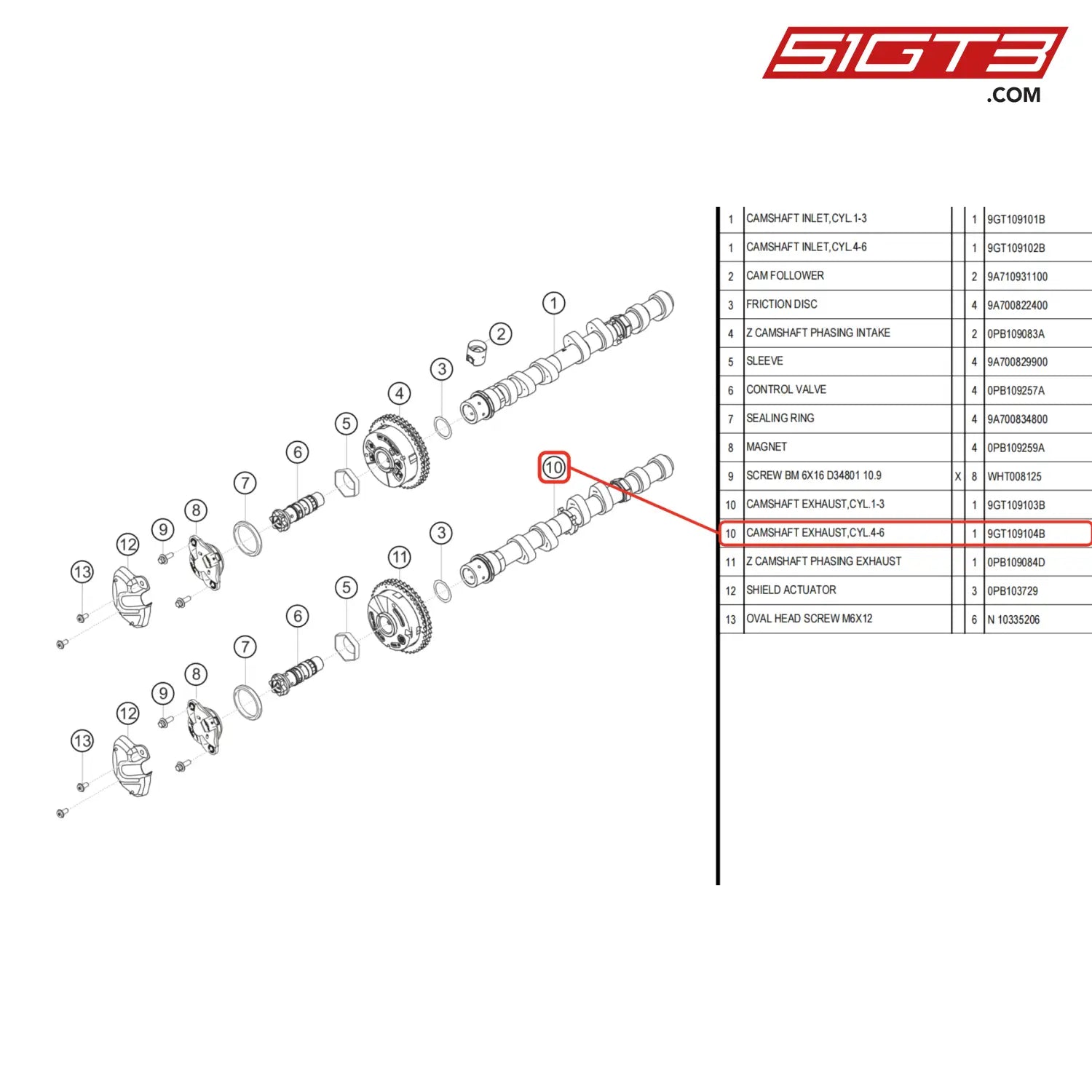 Camshaft Exhaust Cyl.4-6 - 9Gt109104B [Porsche 718 Cayman Gt4 Rs Clubsport] Valve Timing