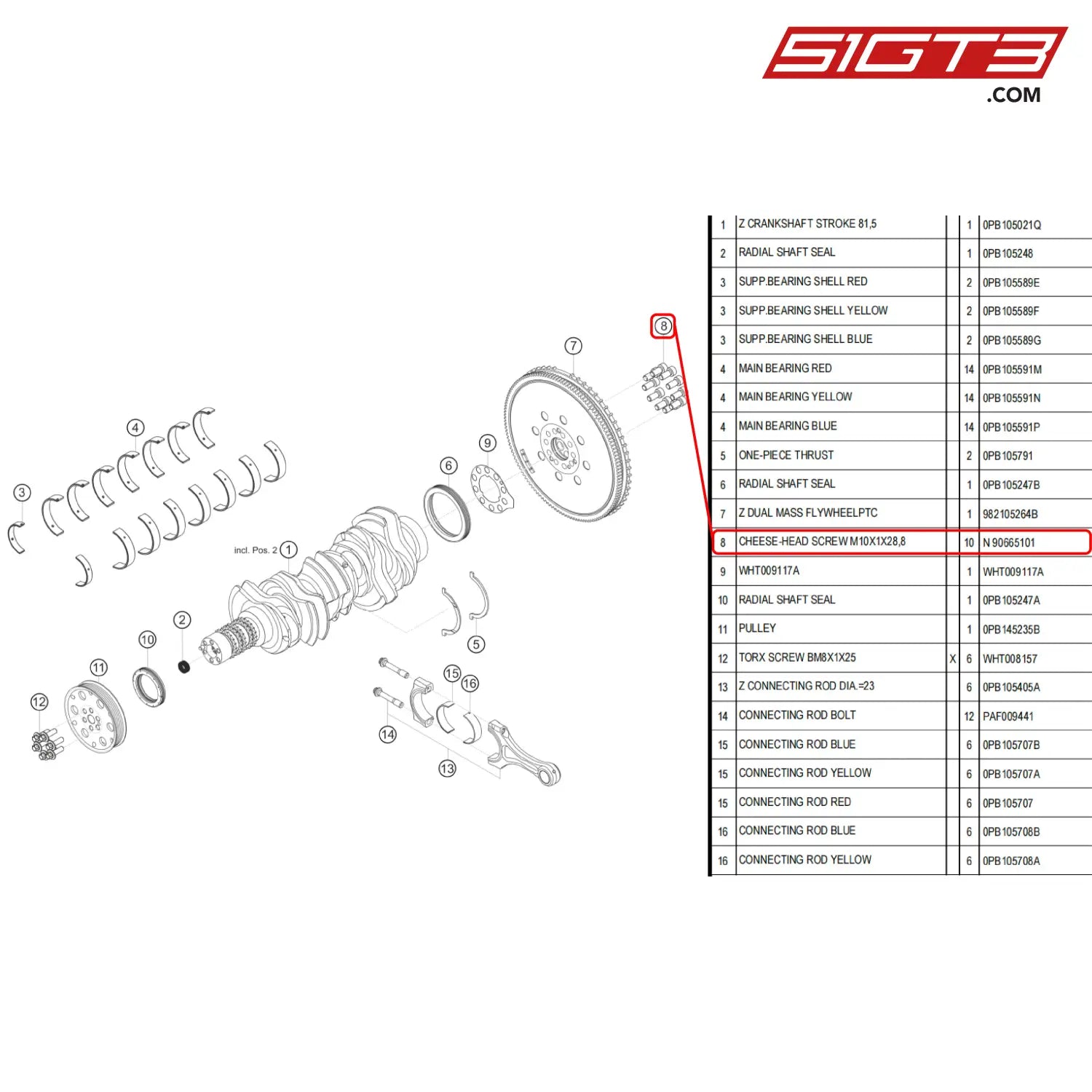 Cheese-Head Screw M10X1X28 8 - N 90665101 [Porsche 718 Cayman Gt4 Rs Clubsport] Crank Shaft And