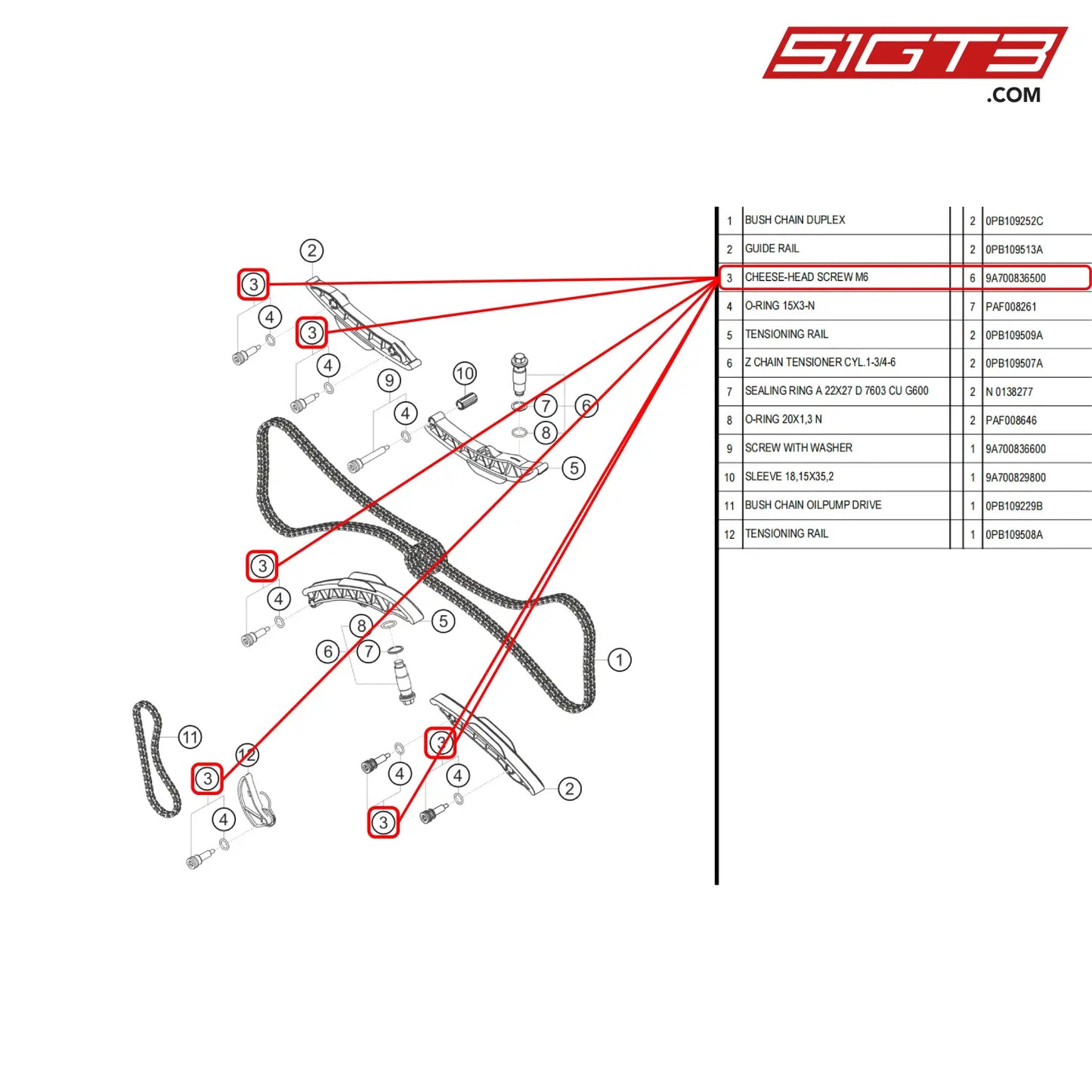 Cheese-Head Screw M6 - 9A700836500 [Porsche 718 Cayman Gt4 Rs Clubsport] Timing Chain