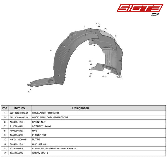 Clip Nut M6 - A0049941645 [Mercedes-Amg Gt4] Wheel Well Fa Rhs