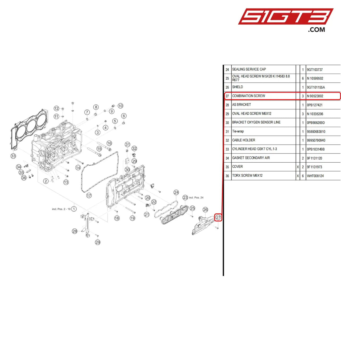 Combination Screw - N 90523802 [Porsche 718 Cayman Gt4 Rs Clubsport] Cylinder Head Right