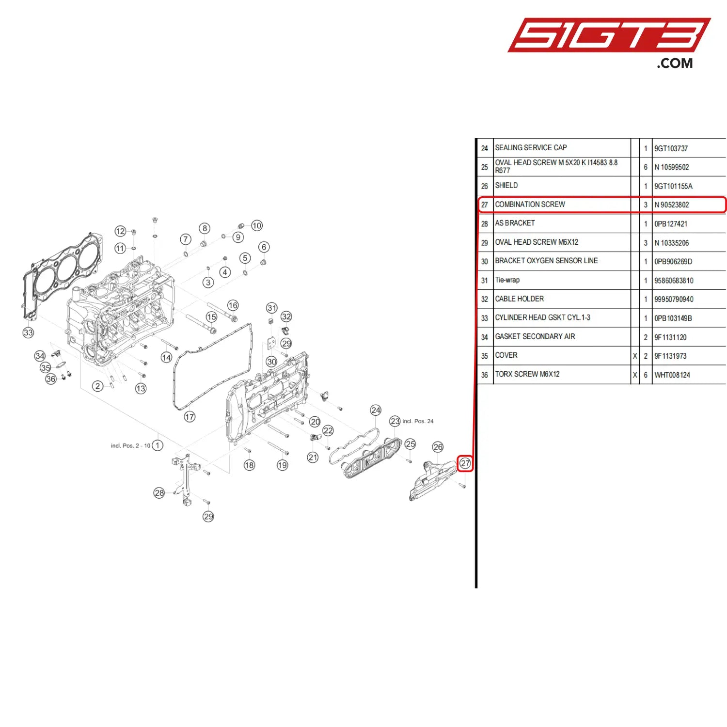 Combination Screw - N 90523802 [Porsche 718 Cayman Gt4 Rs Clubsport] Cylinder Head Right