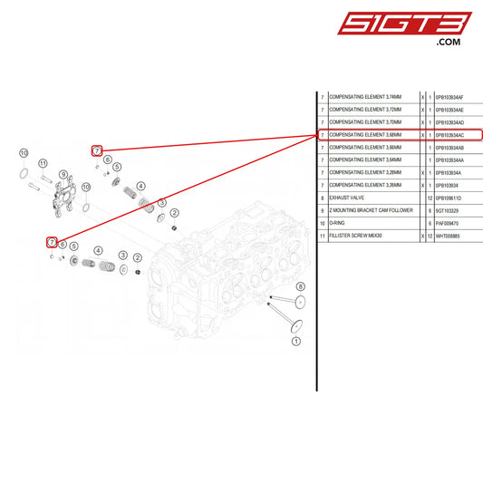 Compensating Element 3 68Mm - 0Pb103934Ac [Porsche 718 Cayman Gt4 Rs Clubsport] Valves