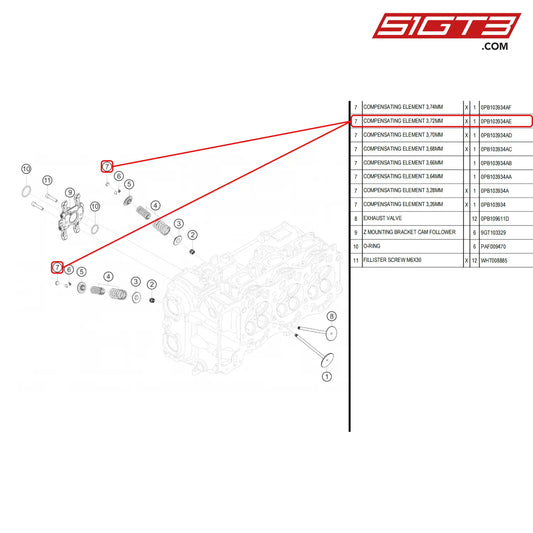 Compensating Element 3 72Mm - 0Pb103934Ae [Porsche 718 Cayman Gt4 Rs Clubsport] Valves