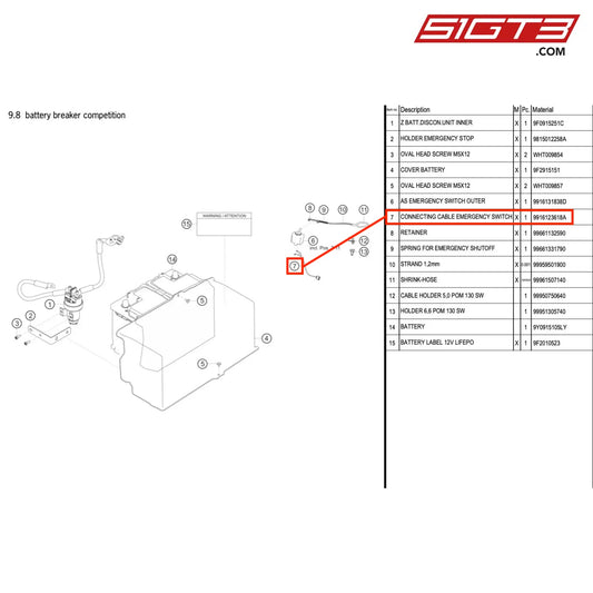 CONNECTING CABLE EMERGENCY SWITCH - 9916123618A [PORSCHE 718 Cayman GT4 RS Clubsport]