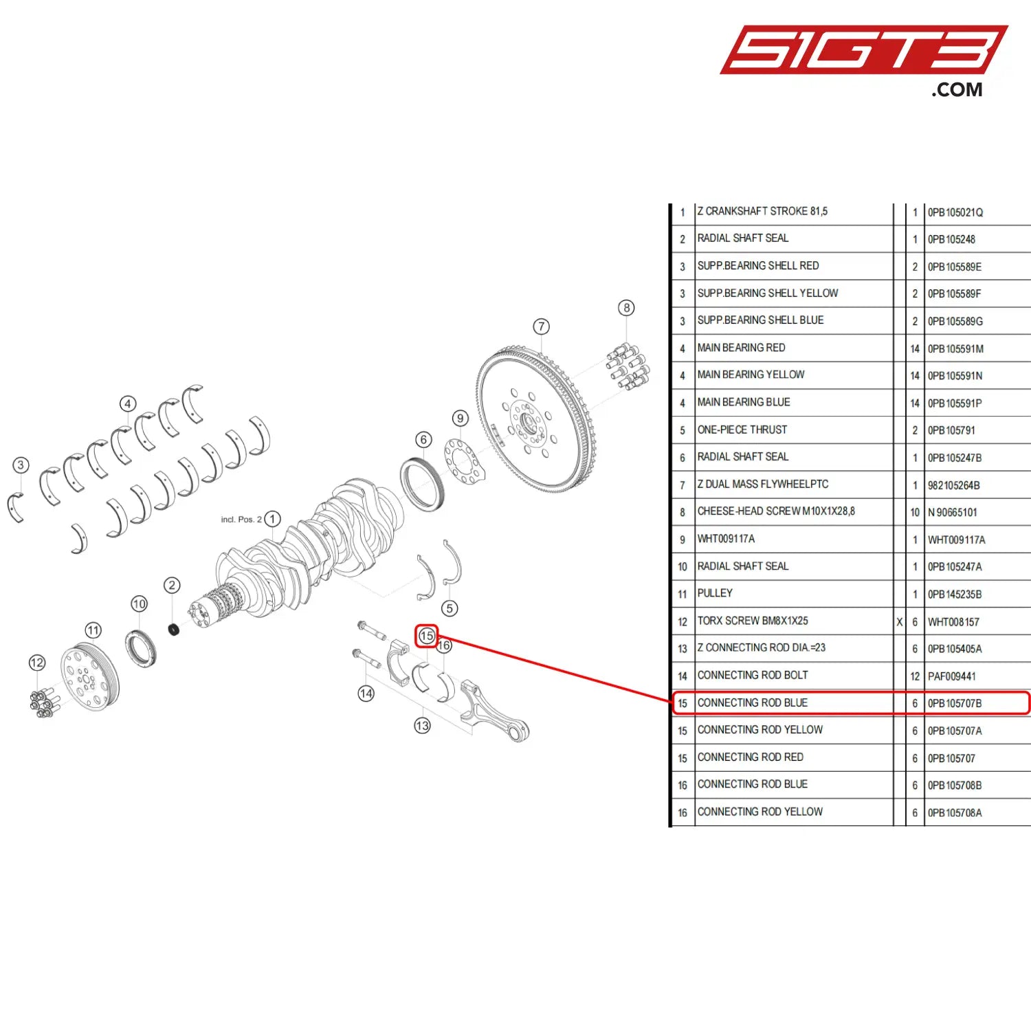 Connecting Rod Blue - 0Pb105707B [Porsche 718 Cayman Gt4 Rs Clubsport] Crank Shaft And Conrod