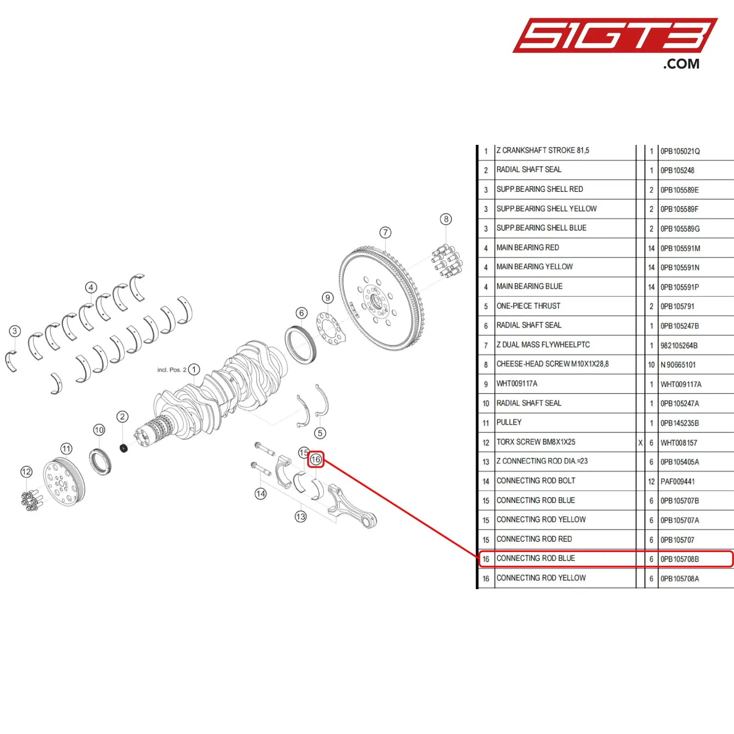 Connecting Rod Blue - 0Pb105708B [Porsche 718 Cayman Gt4 Rs Clubsport] Crank Shaft And Conrod