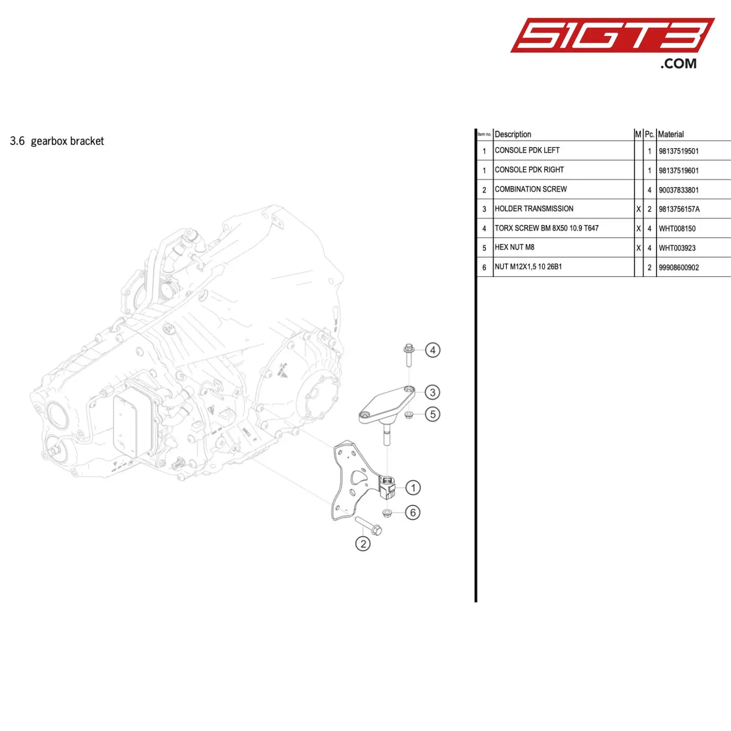 Console Pdk Right - 98137519601 [Porsche 718 Cayman Gt4 Rs Clubsport] Gearbox Bracket