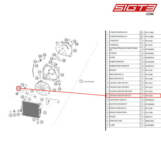Coolant Hose Bottom Left - 9P1121623 [Porsche 718 Cayman Gt4 Rs Clubsport] Water Cooler Lateral