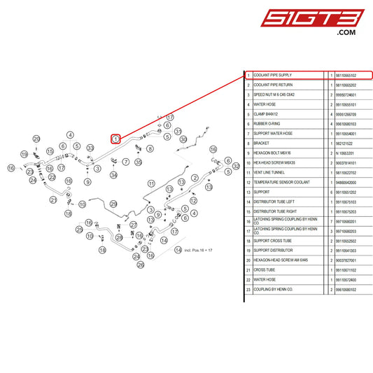 Coolant Pipe Supply - 98110665102 [Porsche 718 Cayman Gt4 Rs Clubsport] Water Circuit