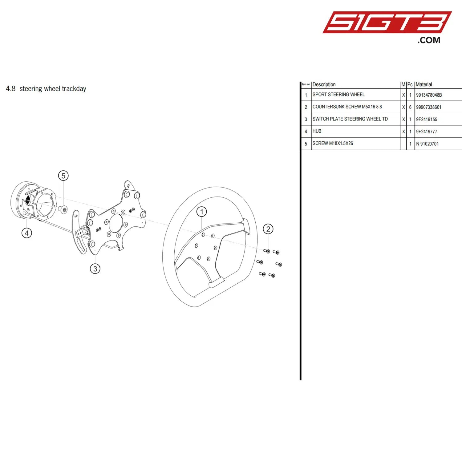 Countersunk Screw M5X16 8.8 - 99907338601 [Porsche 718 Cayman Gt4 Clubsport] Steering Wheel Trackday