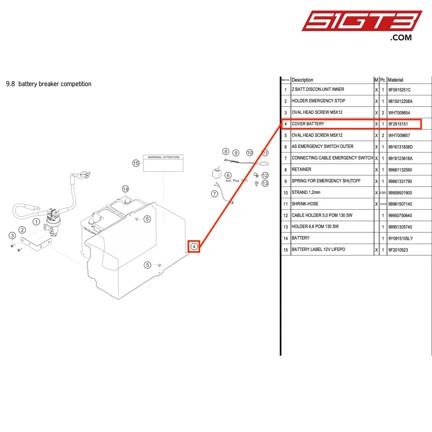 COVER BATTERY - 9F2915151 [PORSCHE 718 Cayman GT4 RS Clubsport]