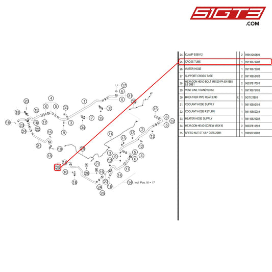 Cross Tube - 99110672002 [Porsche 718 Cayman Gt4 Rs Clubsport] Water Circuit