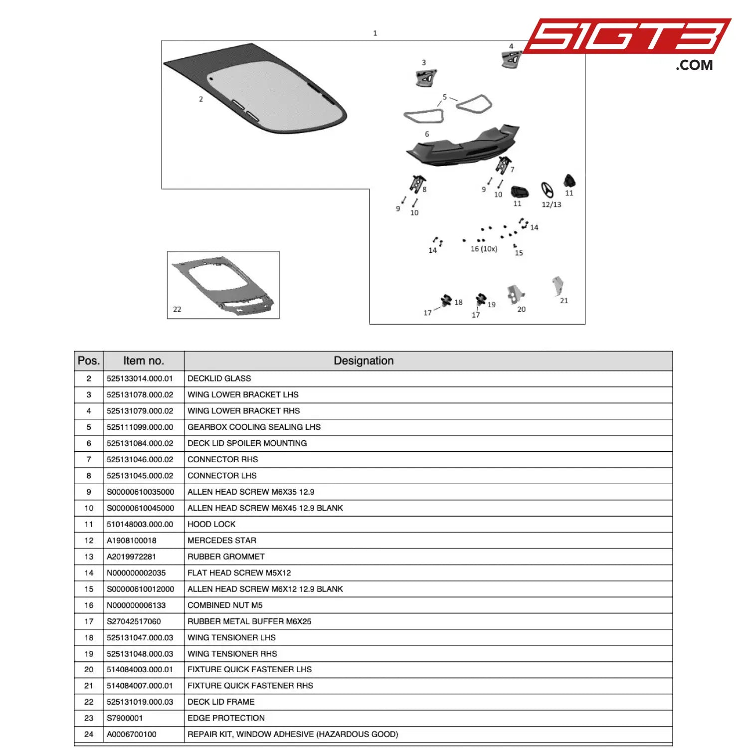 Deck Lid Spoiler Mounting - 525131084.000.02 [Mercedes-Amg Gt4] Rear Lid