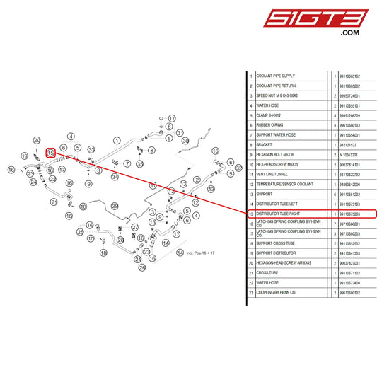 Distributor Tube Right - 99110675203 [Porsche 718 Cayman Gt4 Rs Clubsport] Water Circuit