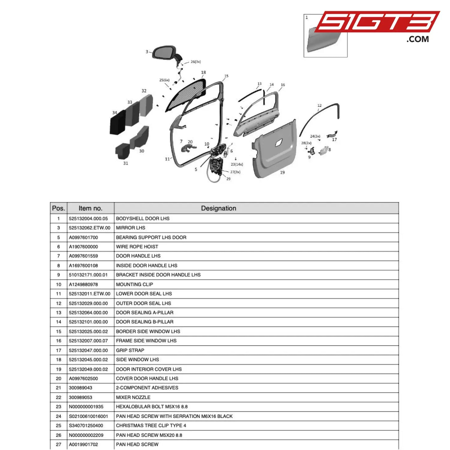 Door Sealing B-Pillar - 525132101.000.00 [Mercedes-Amg Gt4] Door Lhs