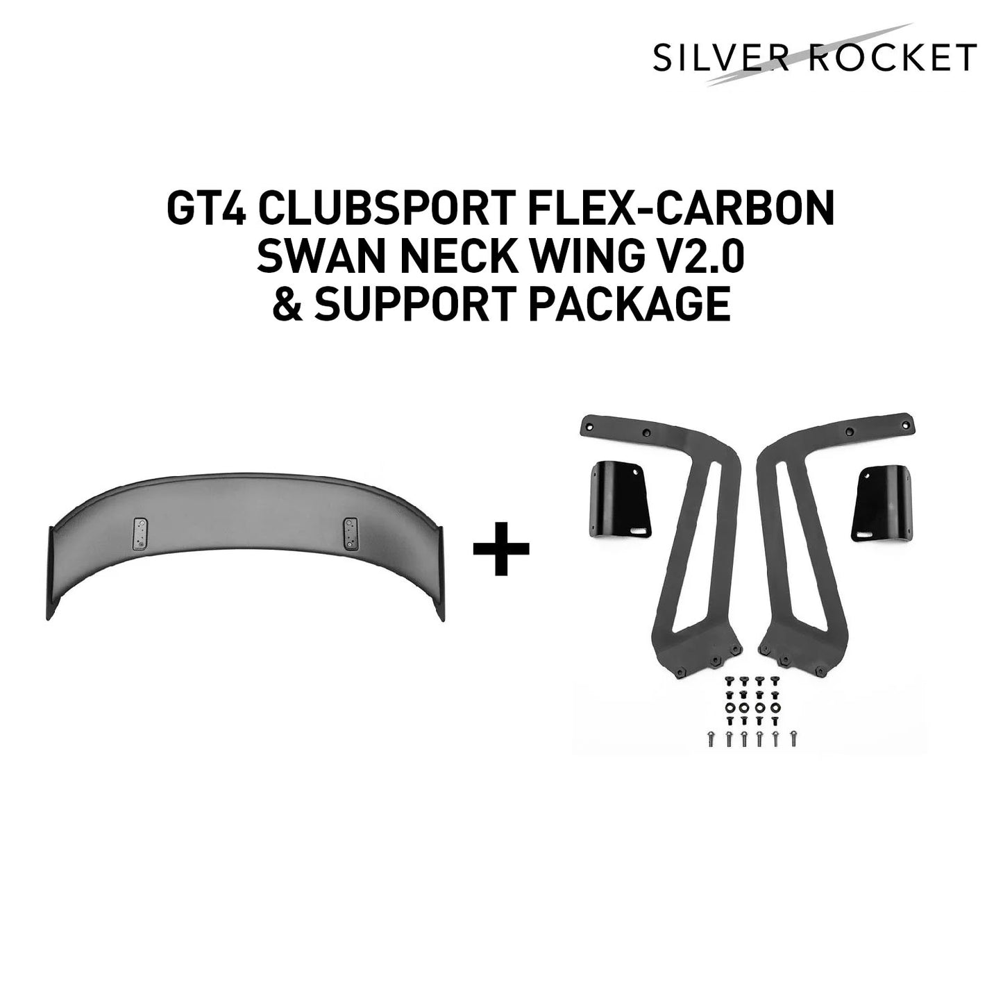 SilverRocket GT4 CLUBSPORT FLEX-CARBON SWAN NECK WING V2.0 & SUPPORT PACKAGE - 9F2827677B / 9F2827453 / 9F2827454 [PORSCHE 981/718 GT4 Clubsport, 718 GT4 RS Clubsport]